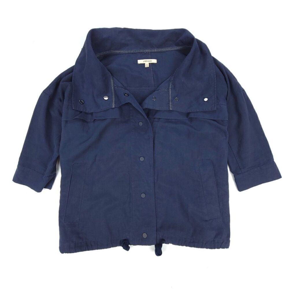 J BRAND Linen Bapsi Oversized Dolman Sleeve Utility Parka Jacket Womens XS Navy